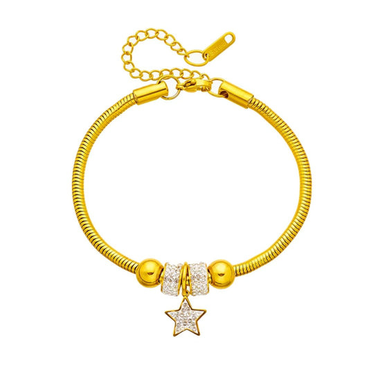 bracelets with embedded cubic zirconia stones.